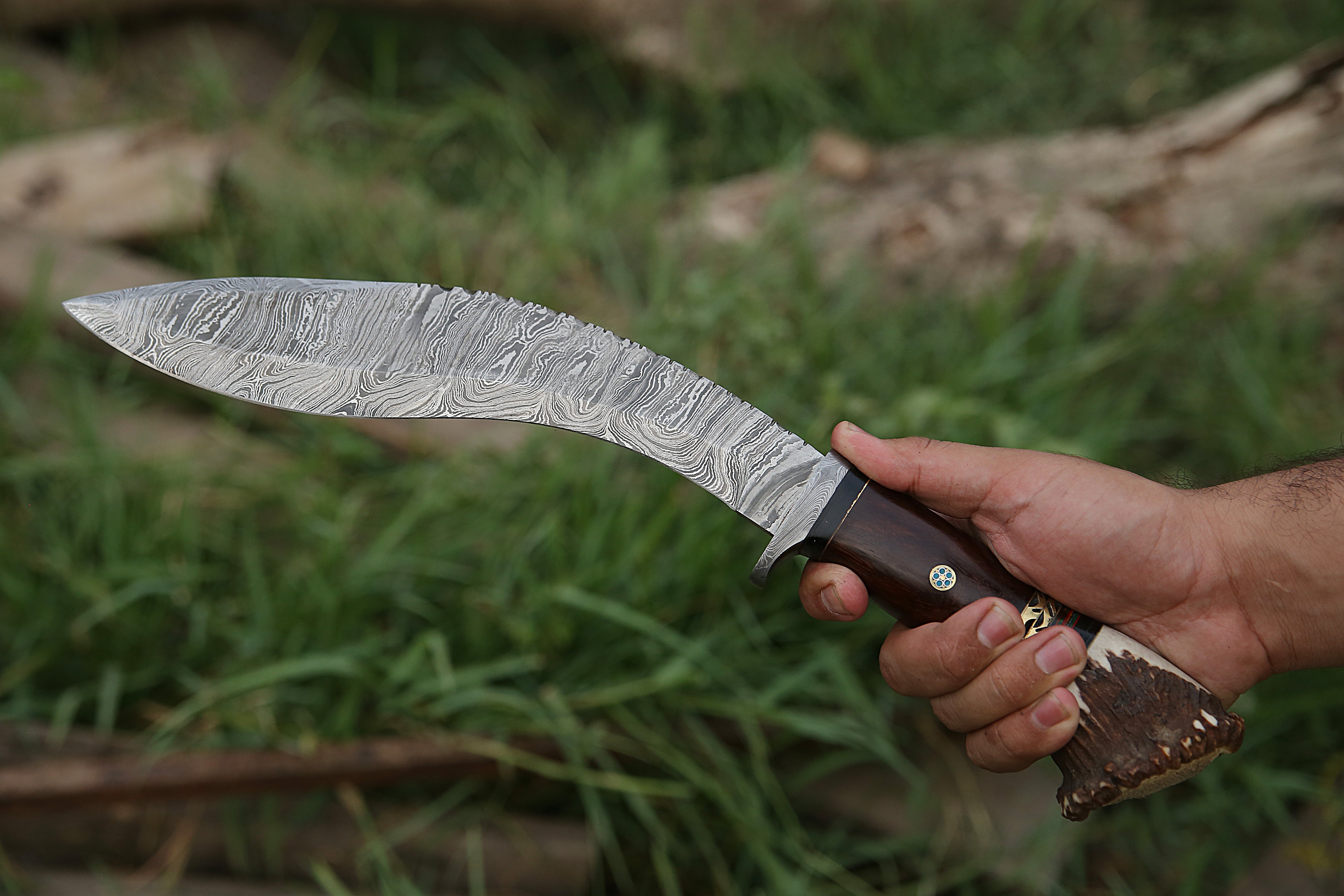 Handmade Damascus Fixed Blade Knife with Rosewood Handle