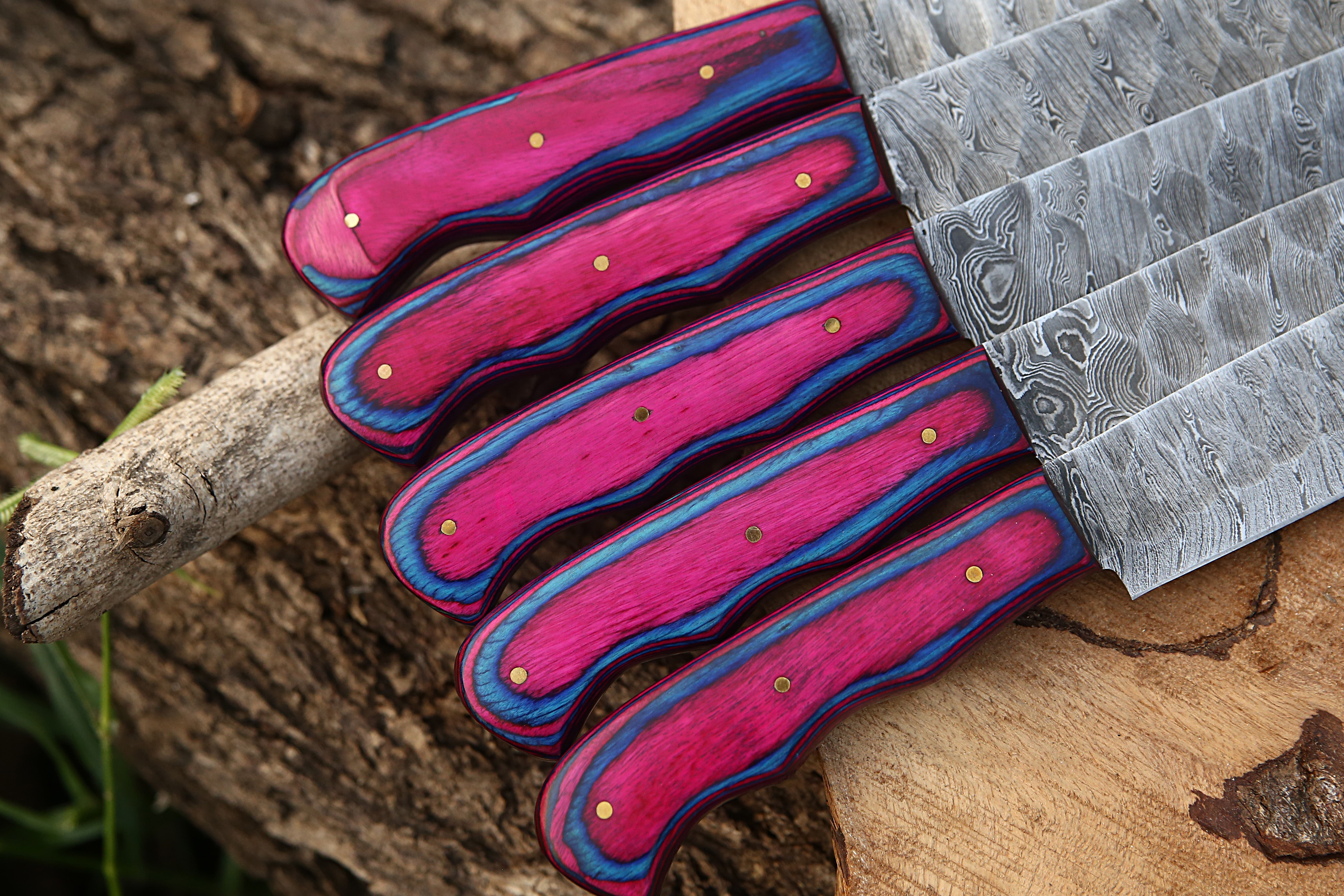 Set of 5 Handmade Damascus Chef Knife with Camel Bone Handle CF-06