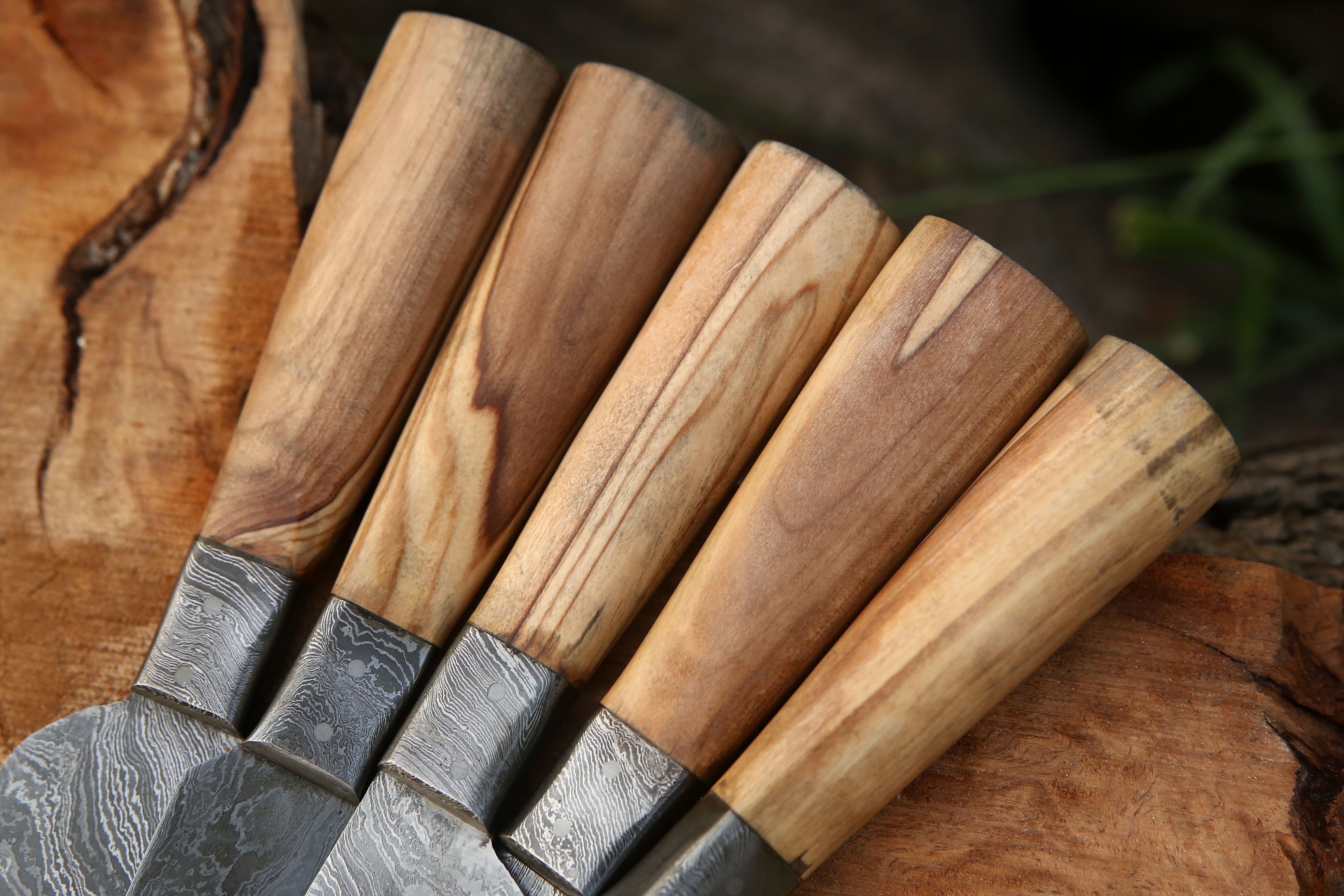 Handmade Damascus Cheese Knife Set of 5 Pcs With Olivewood Handle