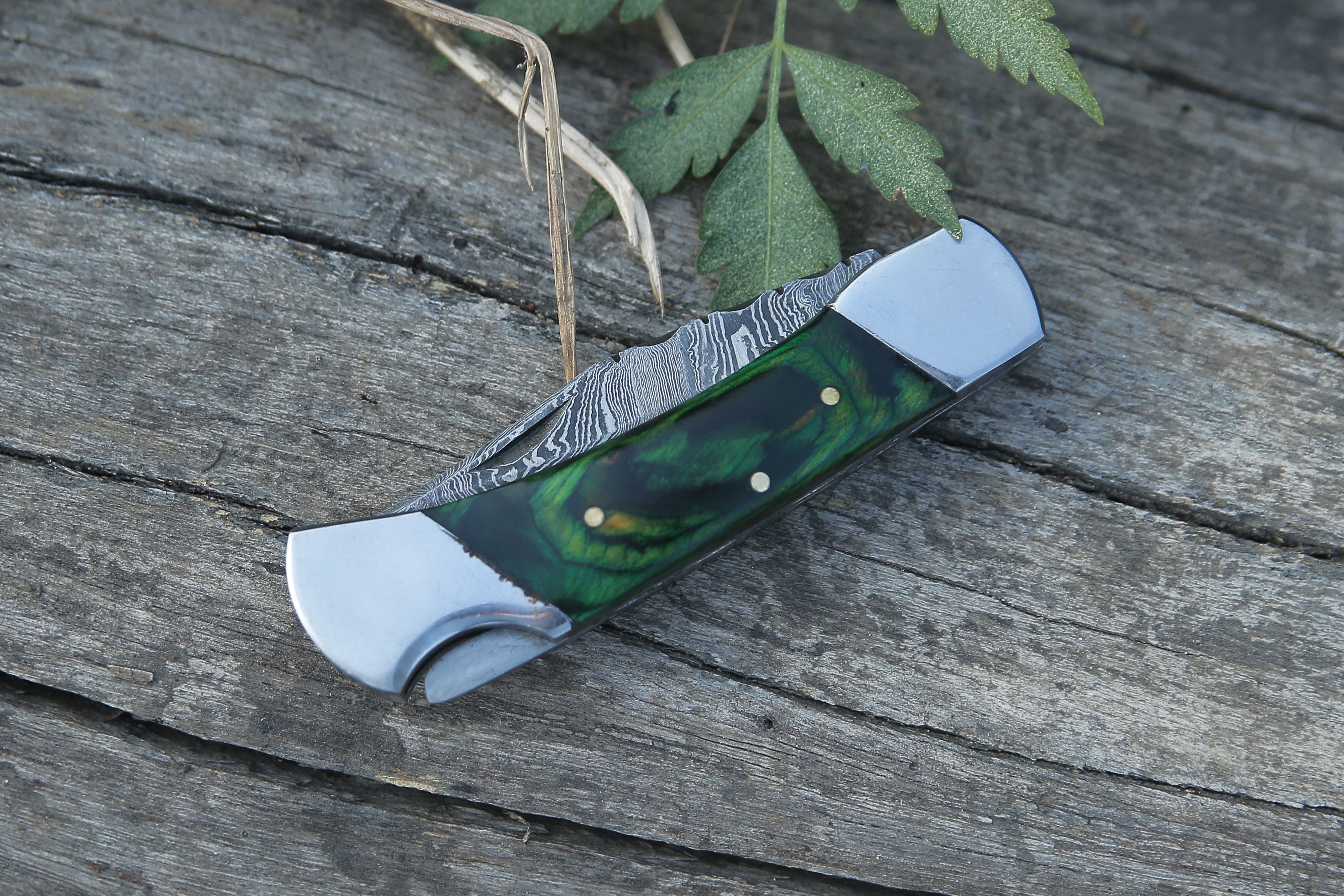 Damascus Steel Black and Gold Pakkawood Pocket Knife – RainwatersEdge