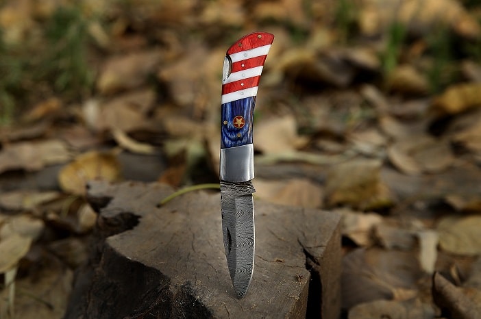  Custom Handmade Damascus Pocket Folding Knife For Camping,  Hunting & Fishing Knives For Men With Leather Sheath American Flag 5202-AF  : Sports & Outdoors