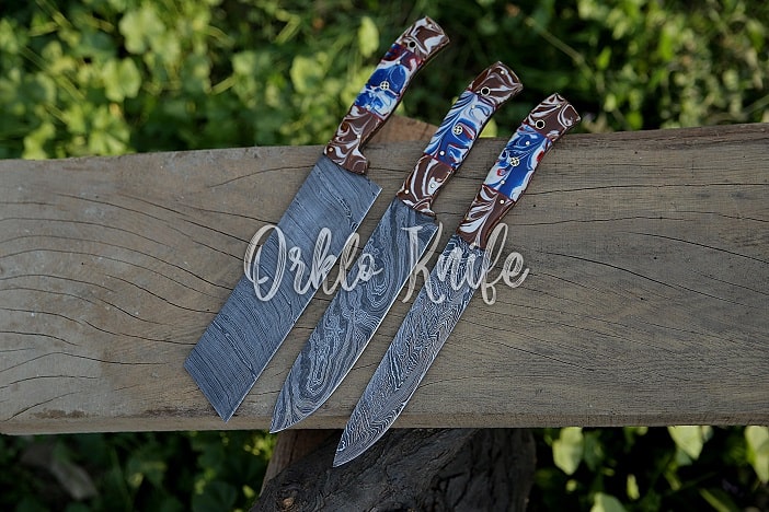 3 PCS Fancy kitchen knives set with leather bag