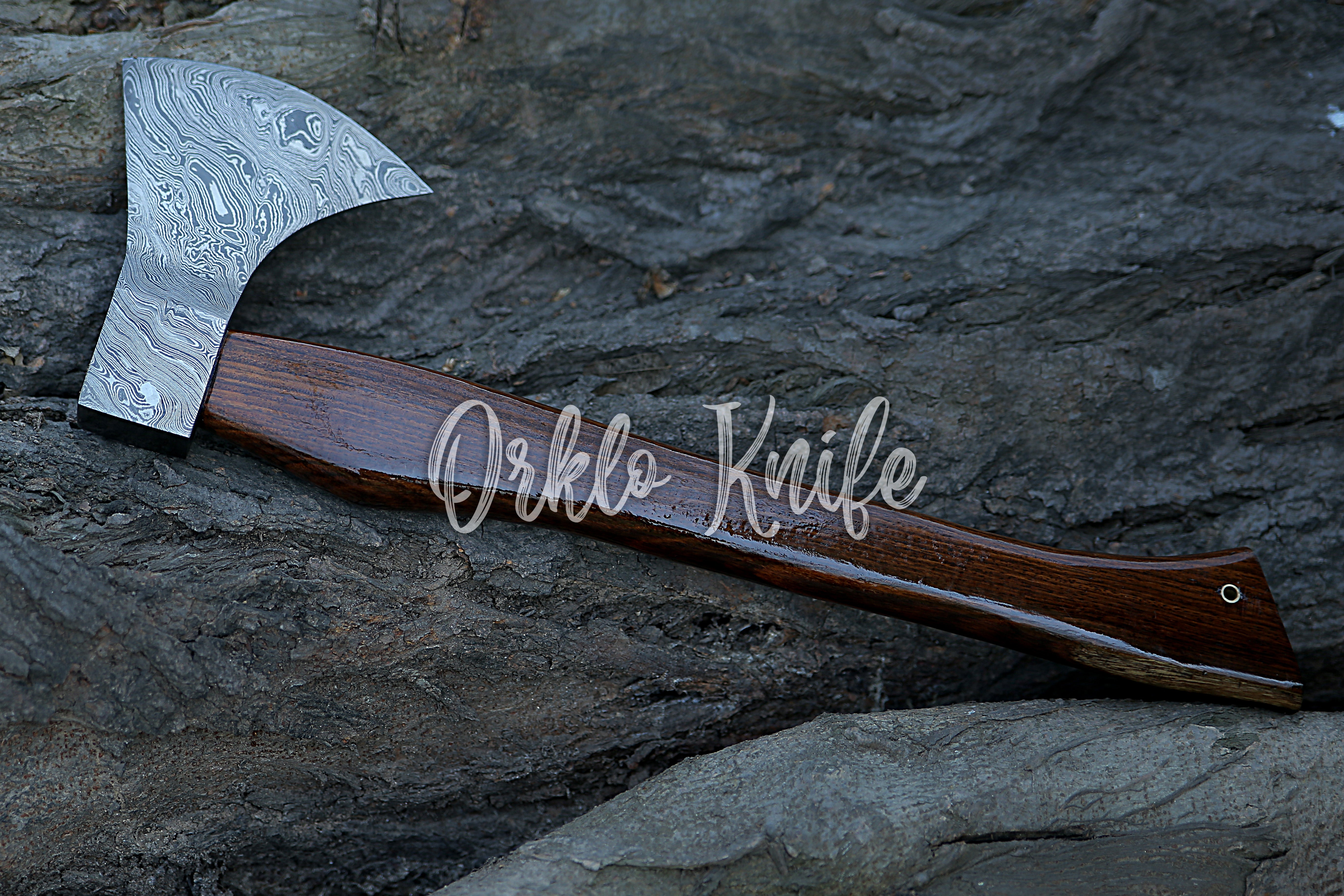 Damascus steel axe with pouch - Orkloknife