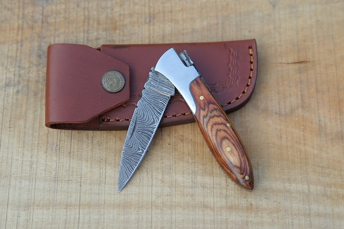 Brown Wood Steel Clips Handle Foldable Pocket Knife