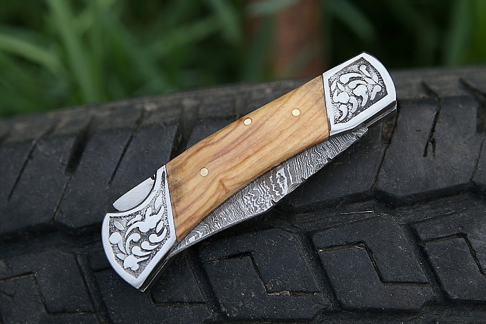  Olive Wood 6.5'' 100% Handmade Damascus Steel Folding Pocket  Knife 100% Prime Quality : Sports & Outdoors